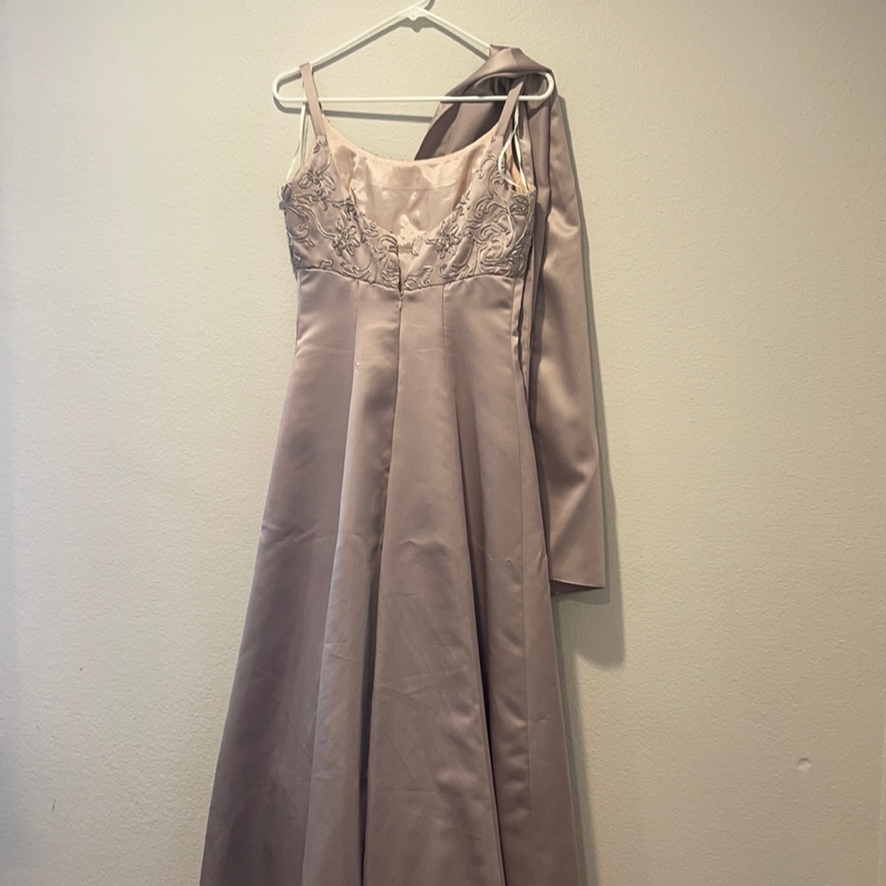 Floor length purple silver dress